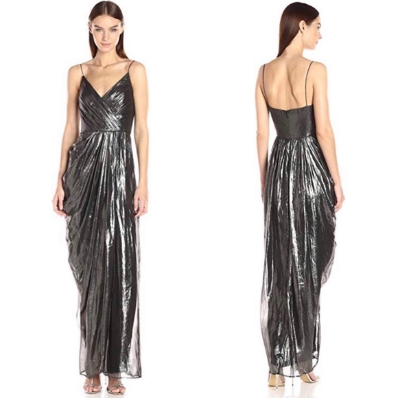 Vera Wang Dresses & Skirts - NEW Vera Wang Metallic Black Silver Evening Chiffon Dress $368